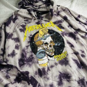 Metallica Damaged Justice Graphic Hoodie Unisex Purple Tie Dye 3XL Oversized